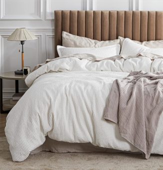 Bedsure Cotton Duvet Cover Queen - 100% Cotton Waffle Weave Coconut White Duvet Cover Queen Size, GentleSoft™ and Breathable Bedding Set for All Season, 3 Pieces, 90"x90"