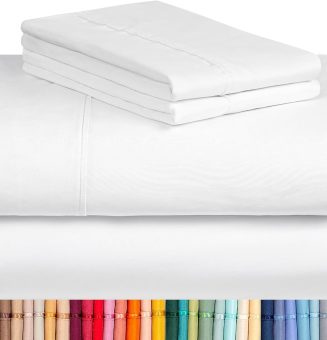 LuxClub 4 PC Queen Sheet Set, Bed Sheets, Deep Pockets 18" Eco Friendly Wrinkle Free Cooling Machine Washable Hotel Bedding Silky Soft - White