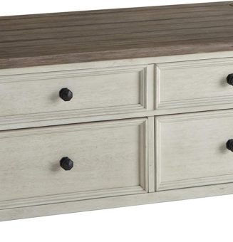 Signature Design by Ashley Bolanburg Farmhouse Lift Top Coffee Table with Drawers, Antique Cream & Brown